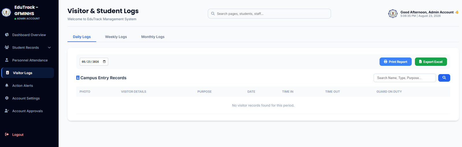 EduTrack-ph Visitor and Campus Entry Logs